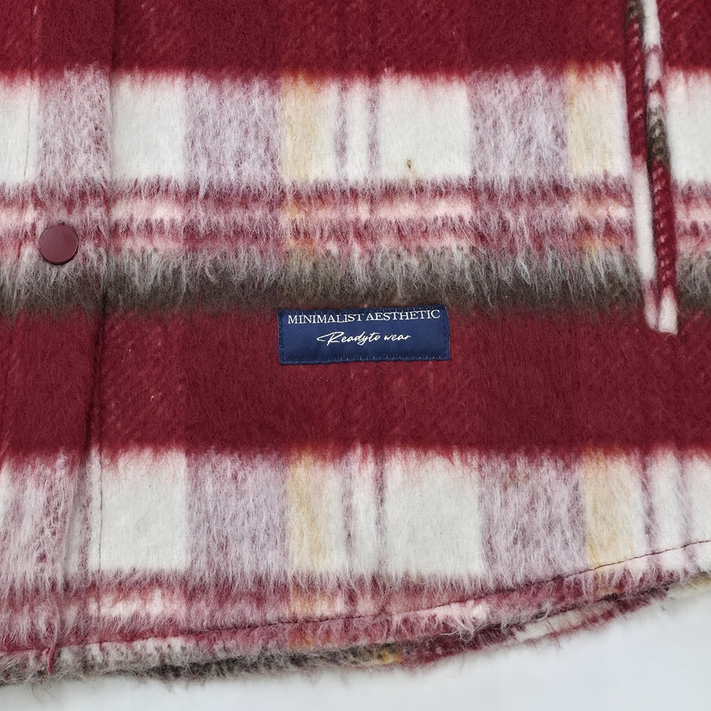 Minimalist Aesthetic Plaid Shirt Jacket Mens Large Red Fleece Lined Lifestyle - Picture 4 of 14